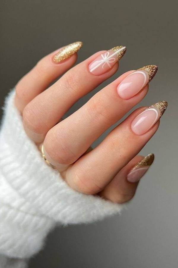 Gold Glitter Tip Christmas Nails