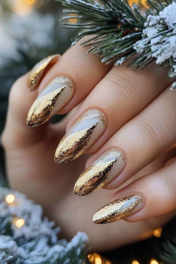 Metallic Gold Chrome Christmas Nails