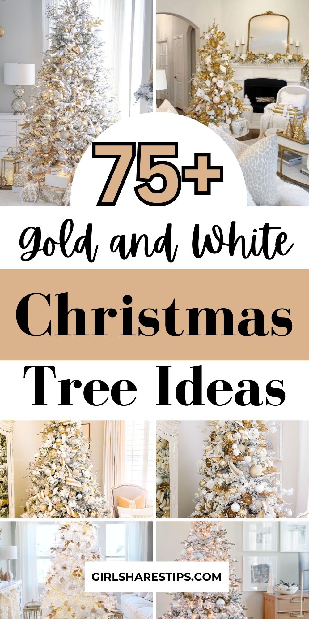 gold and white Christmas tree ideas collage