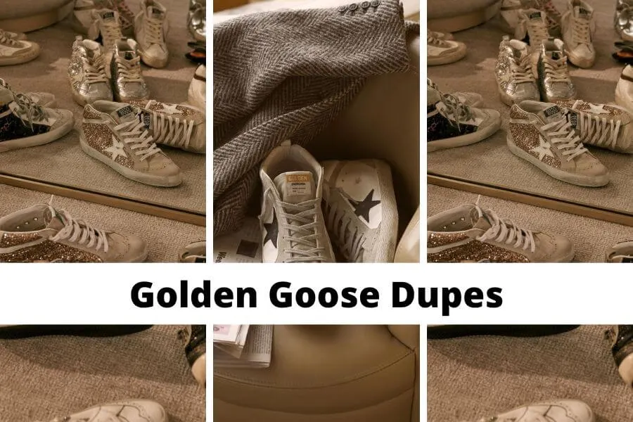 collage of Golden Goose Dupes