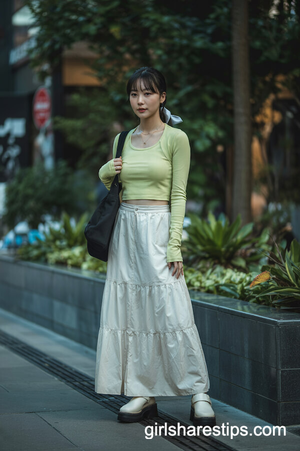 Lemon Tank, Yellow Cardigan, and Tiered Maxi Skirt