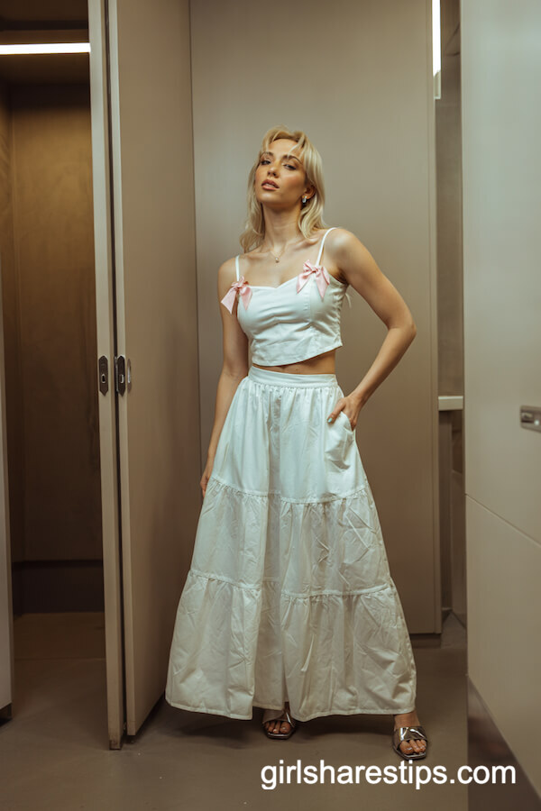 Cropped Camisole and Maxi Skirt with Pink Bows