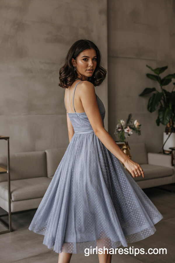 Blue Tulle Midi Dress with Shimmery Details