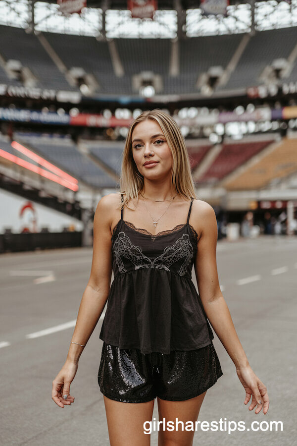 Black Lace Babydoll Top and Sparkly Shorts