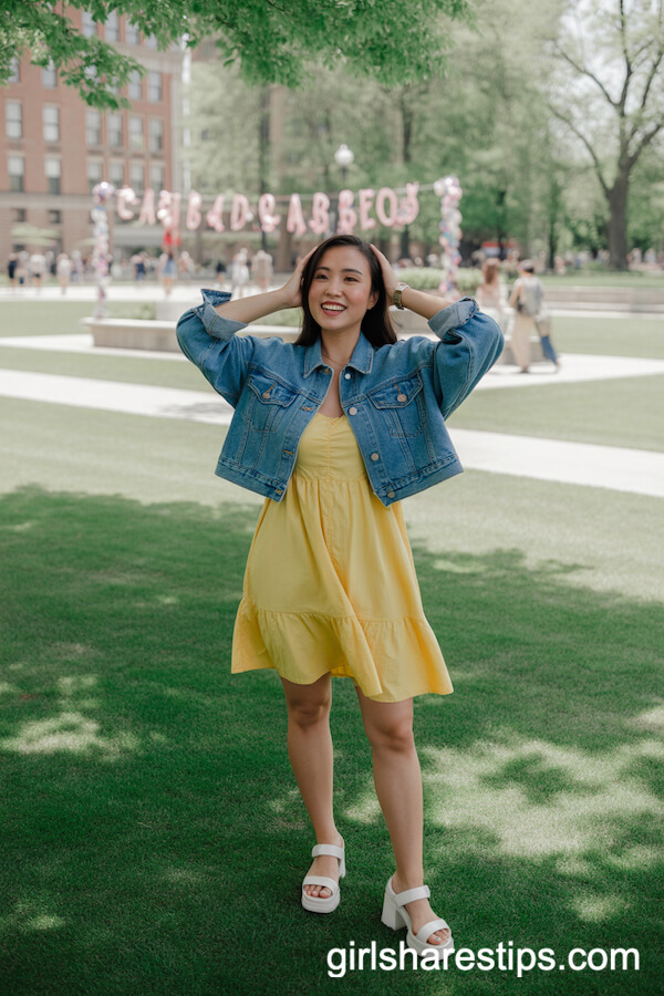 Yellow Sundress and Denim Jacket for a Bright, Sunny Graduation Look