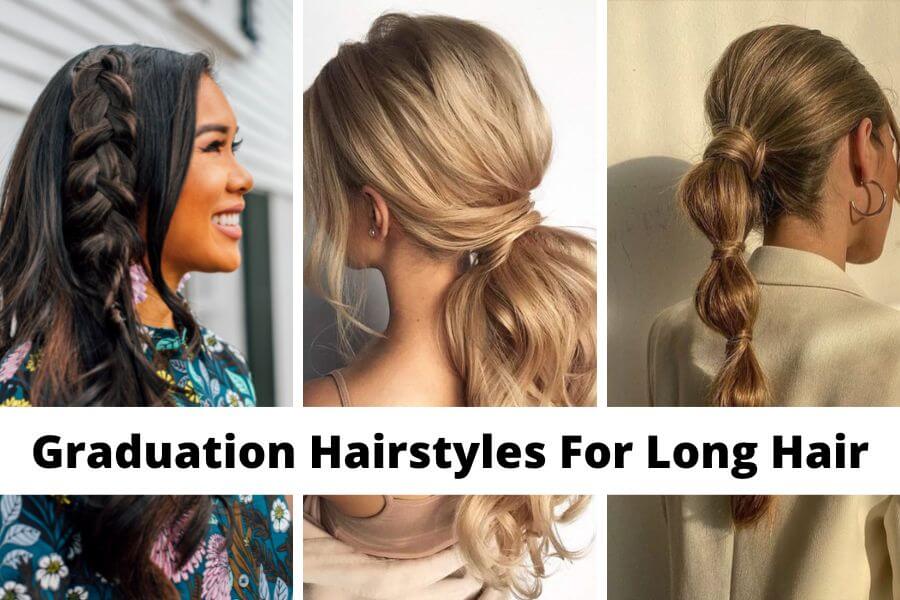 collage of graduation hairstyles for long hair