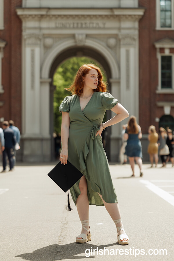 Green Wrap Dress with Espadrille Sandals