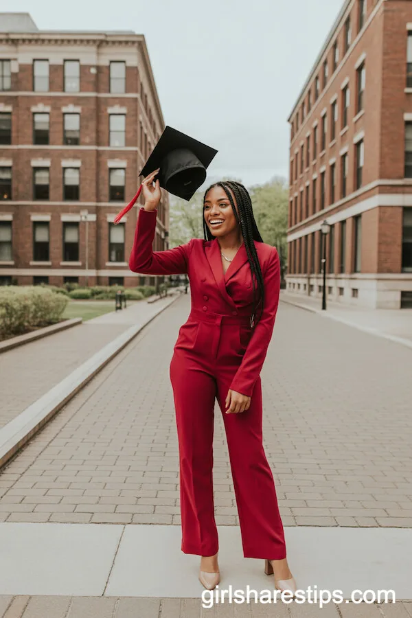Bold Red Jumpsuit for a Striking Graduation Look