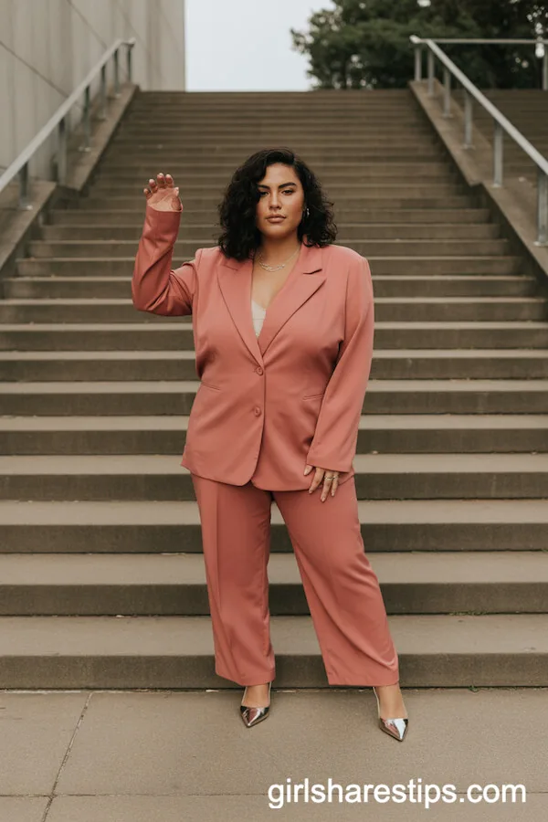 Confident Coral Pantsuit for a Chic Commencement