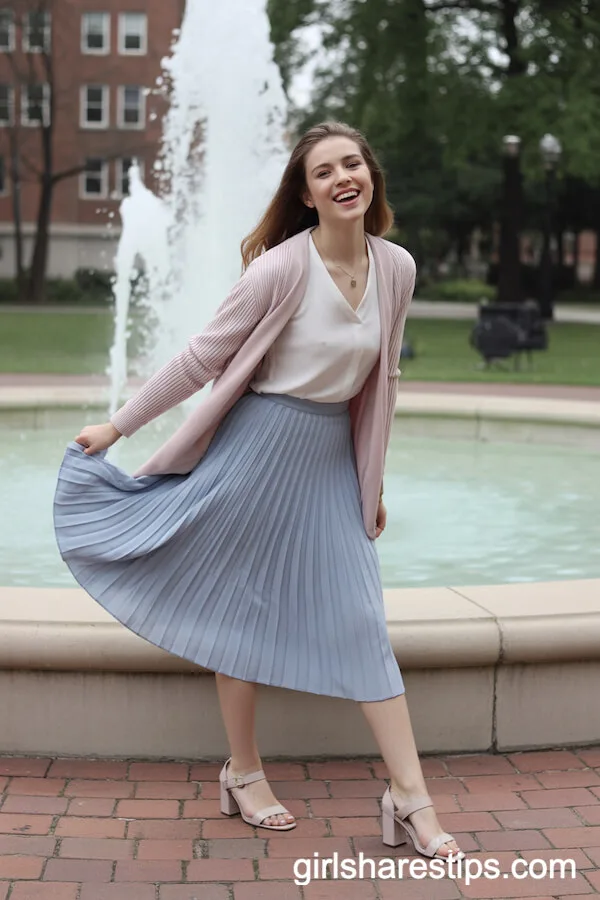 Pastel Pleated Skirt and Cardigan Ensemble