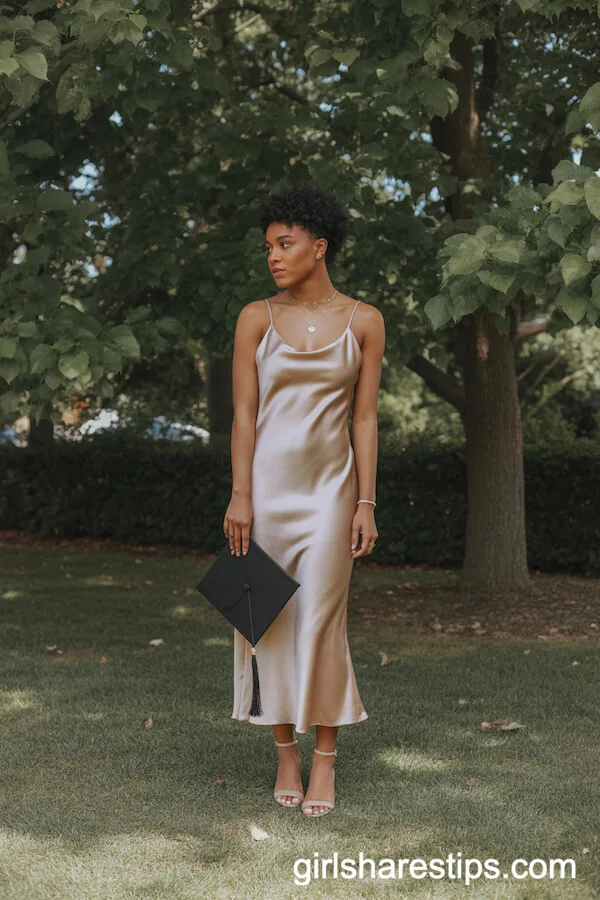 Champagne Satin Slip Dress with Delicate Gold Accessories