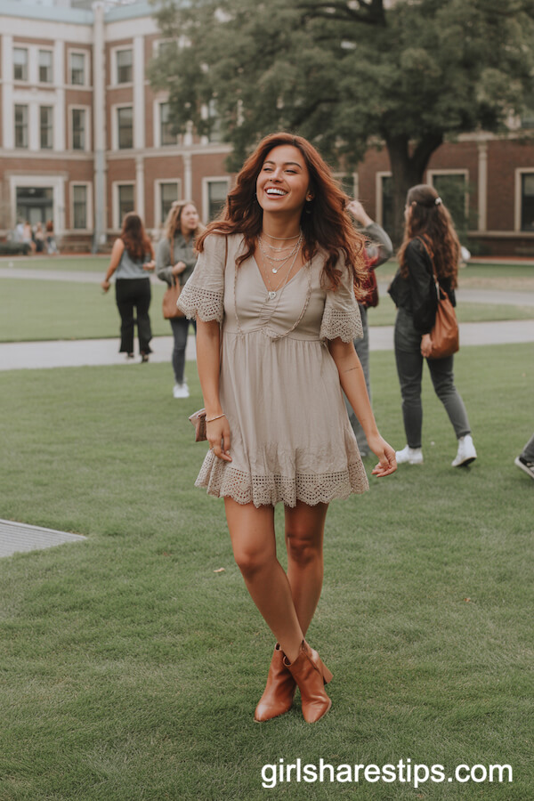 Boho Lace Dress and Ankle Boots for Laid-Back Style