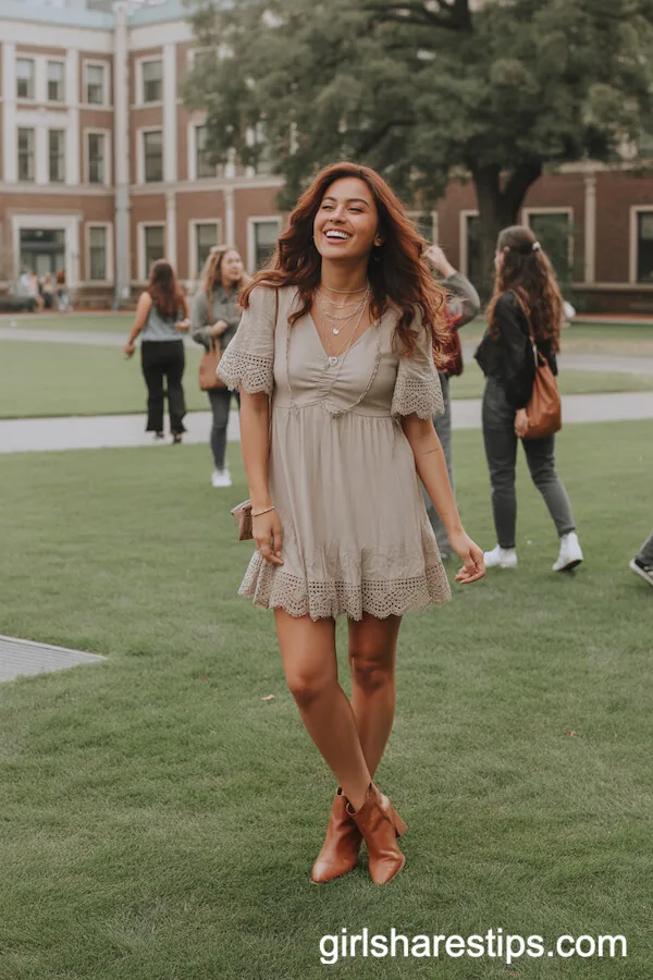 Boho Lace Dress and Ankle Boots for Laid-Back Style