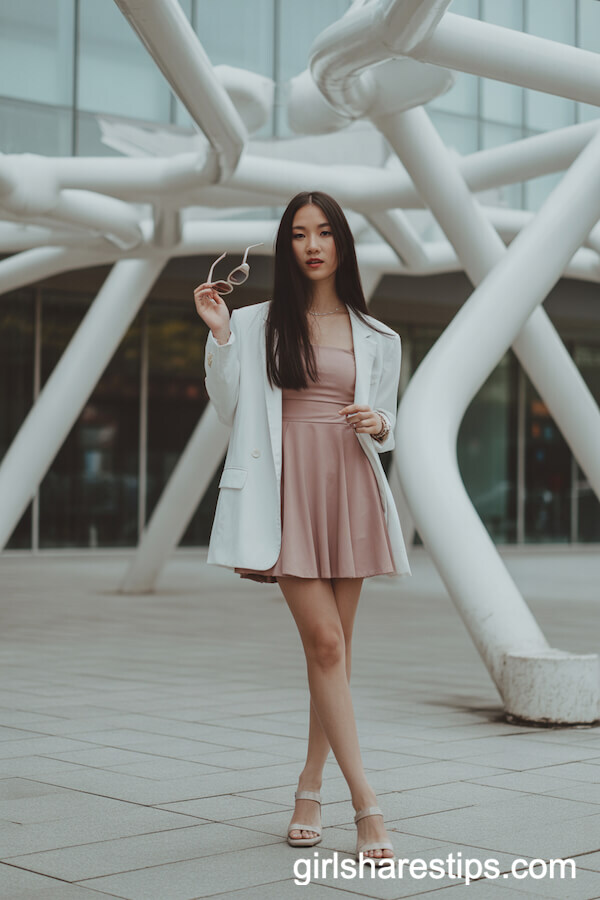 Trendy Pastel Mini Dress with Oversized Blazer