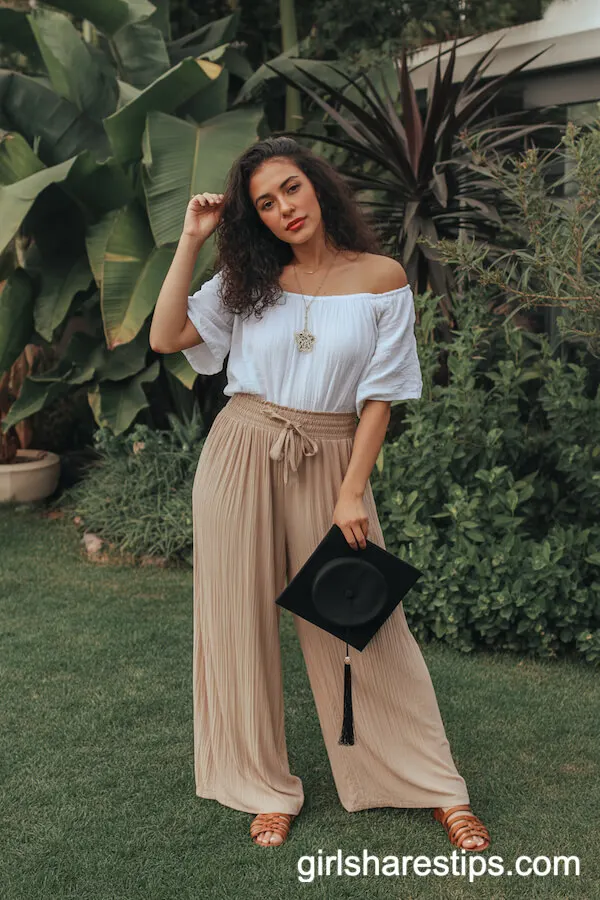 Boho Wide-Leg Pants Off-Shoulder Peasant Blouse