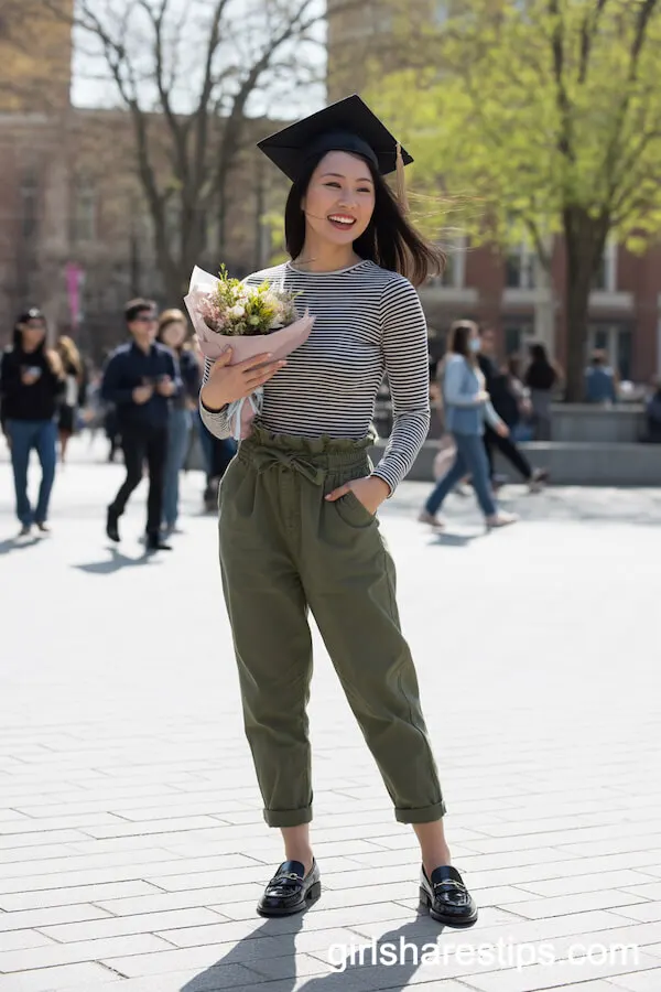 Olive Paperbag Waist Pants and Striped Top Inspiration