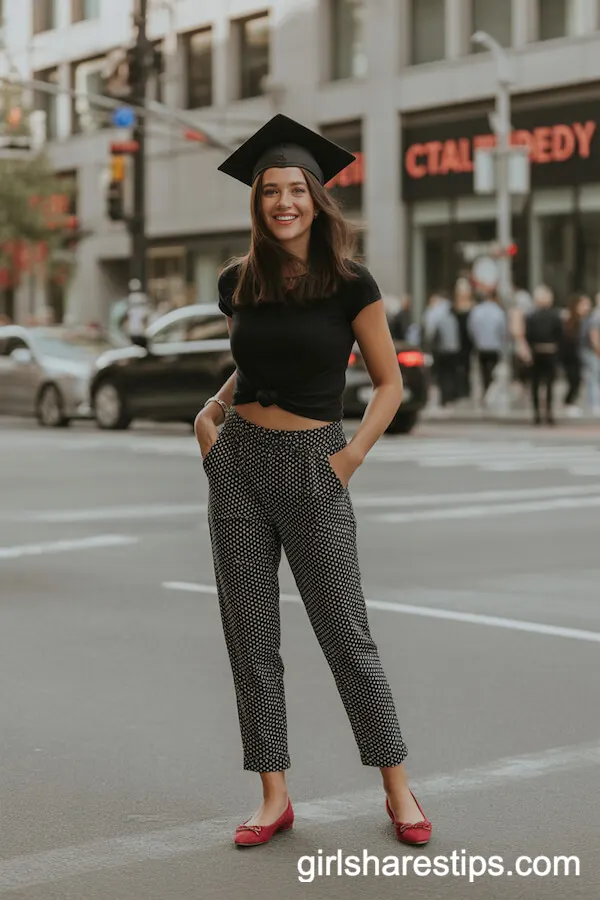 Polka Dot Ankle Pants and Tucked-In Tee Urban Look