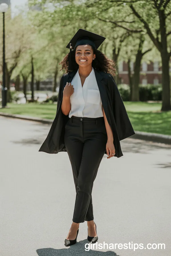 Classic White Blouse and Tailored Black Pants Combo