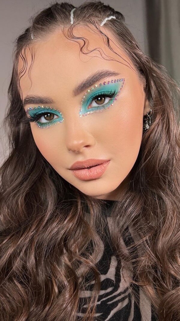 Frosted Green Glam With Rhinestones