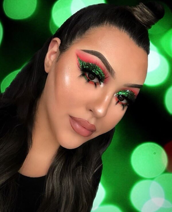 Glittery Green And Red Holiday Glam