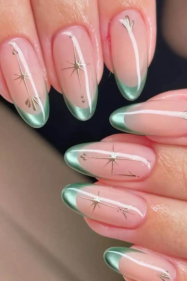Mint French Green Cat Eye Nails