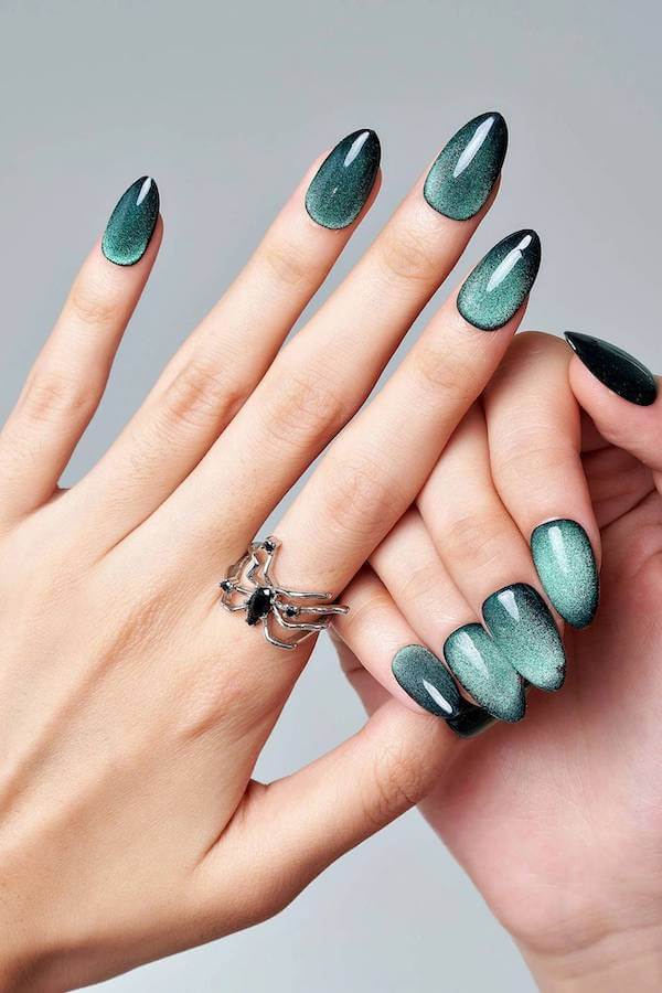Teal Gradient Cat Eye Nails