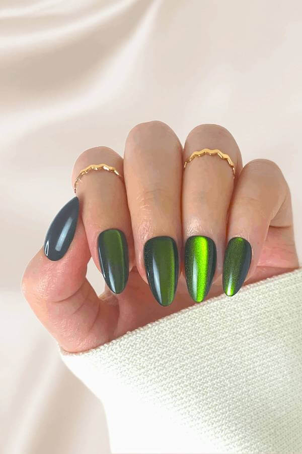 Olive Jelly Shine Cat Eye Nails