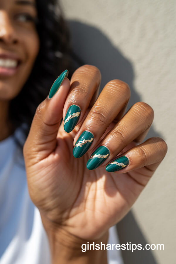 Emerald green with gold foil accents