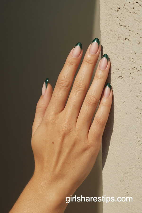 Asymmetrical dark green French tips