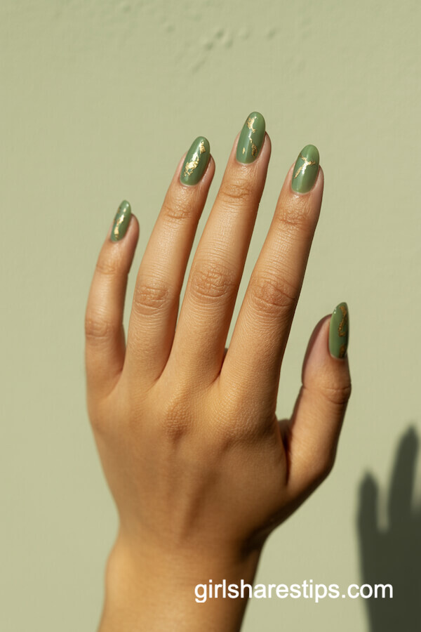 Sage green with gold leaf accents