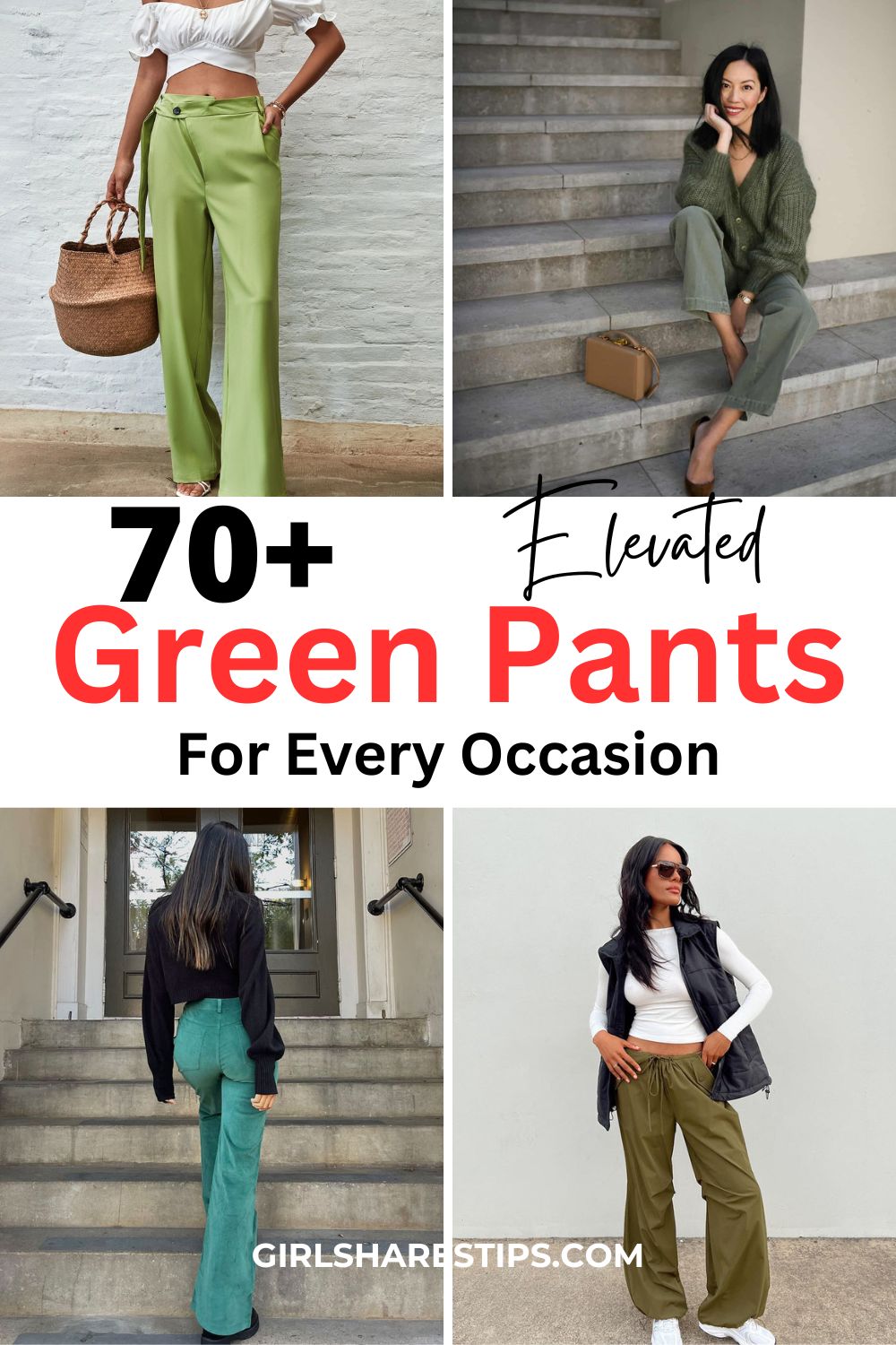 green pants outfit collage