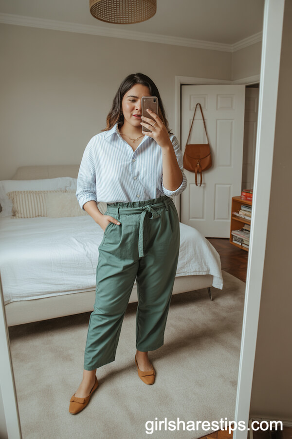 green pants outfit ideas for work for women