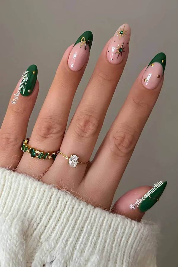 Green and Gold Star French Tips