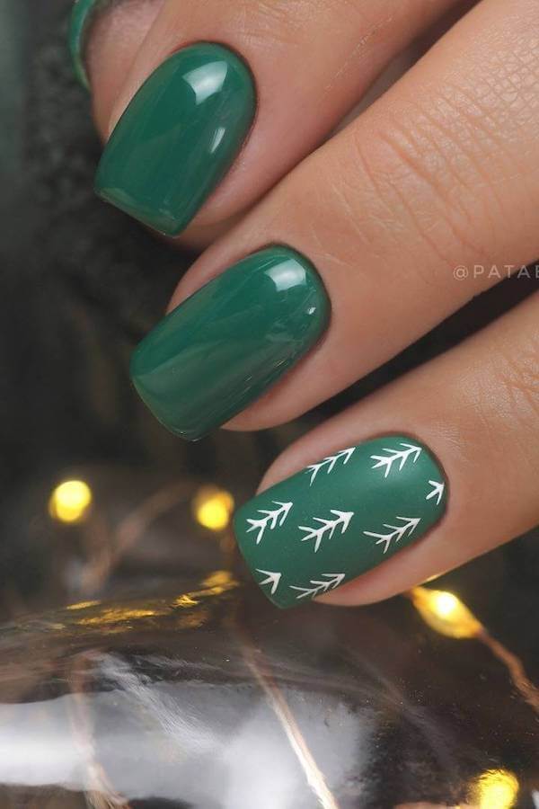 Forest Green Nails with White Arrow Art