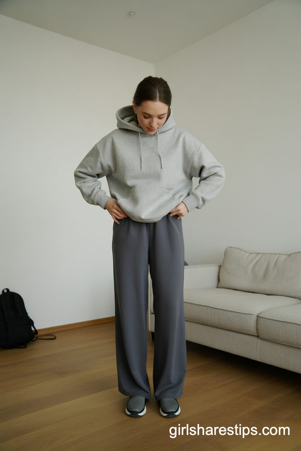 Light Grey Oversized Hoodie With Charcoal Wide-Leg Pants