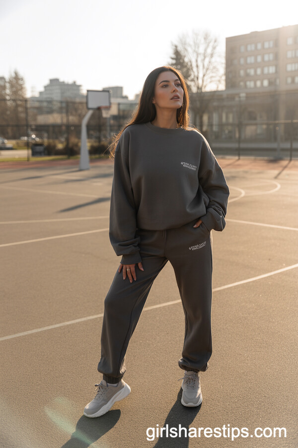 Charcoal Grey Sweatshirt and Joggers Sporty Streetwear Set