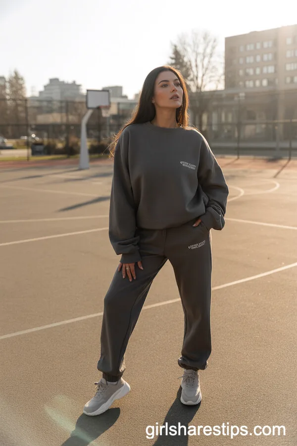 Charcoal Grey Sweatshirt and Joggers Sporty Streetwear Set