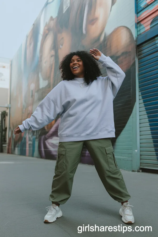 Oversized Grey Sweatshirt and Olive Cargo Pants Urban Style