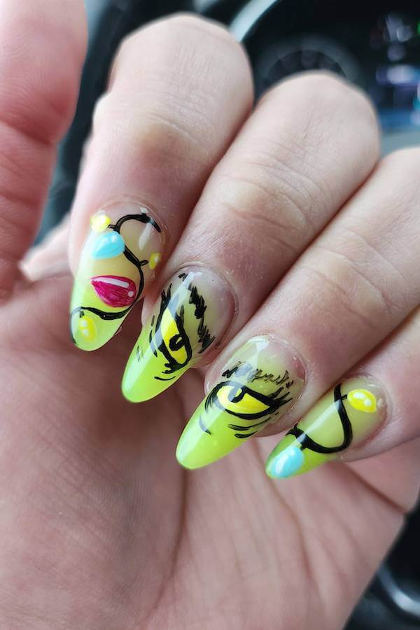 Minimalist Grinch Face Nails