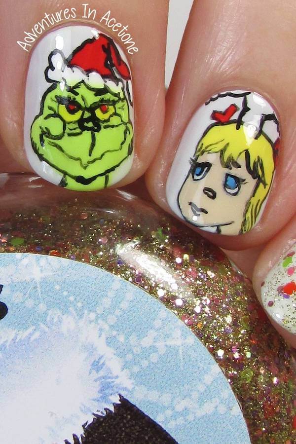 Grinch and Cindy Lou Who Christmas Nails