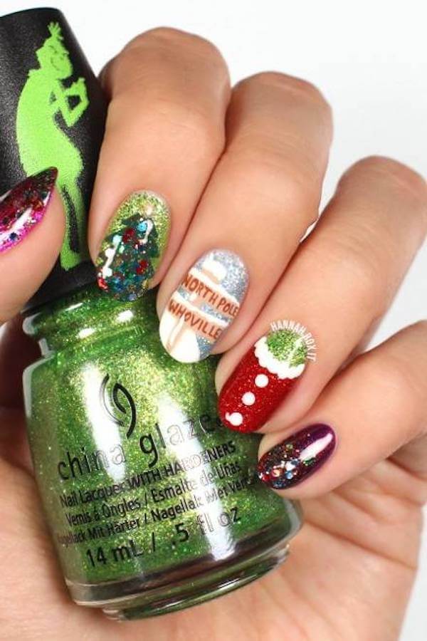 Whoville Inspired Grinch Christmas Nails