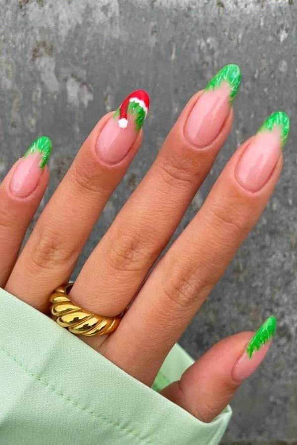 Minimalist Grinch French Tip Nails
