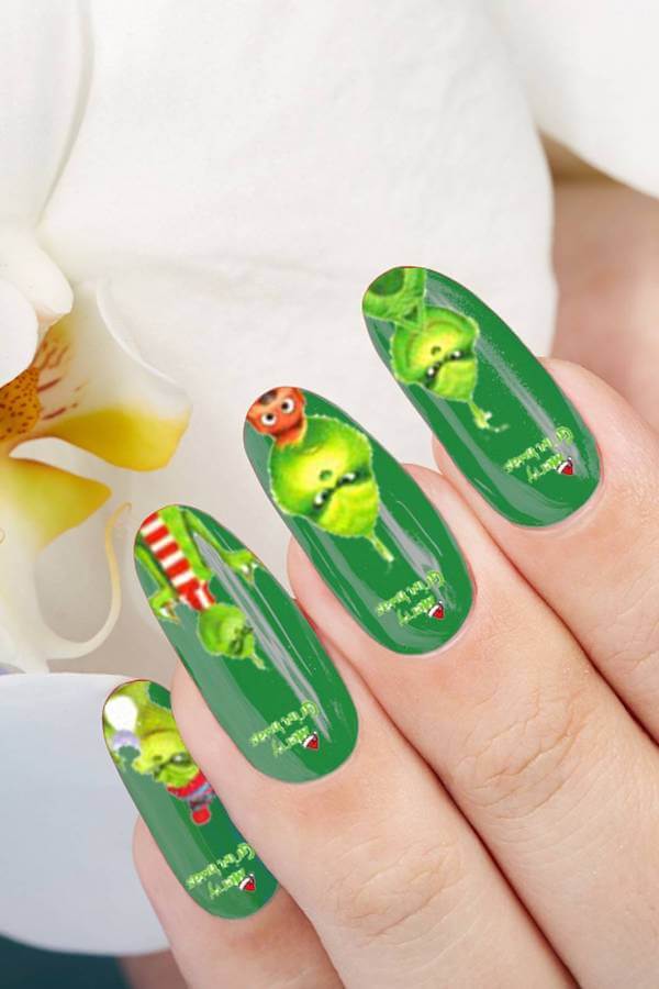 Glossy Green Grinch Character Nails