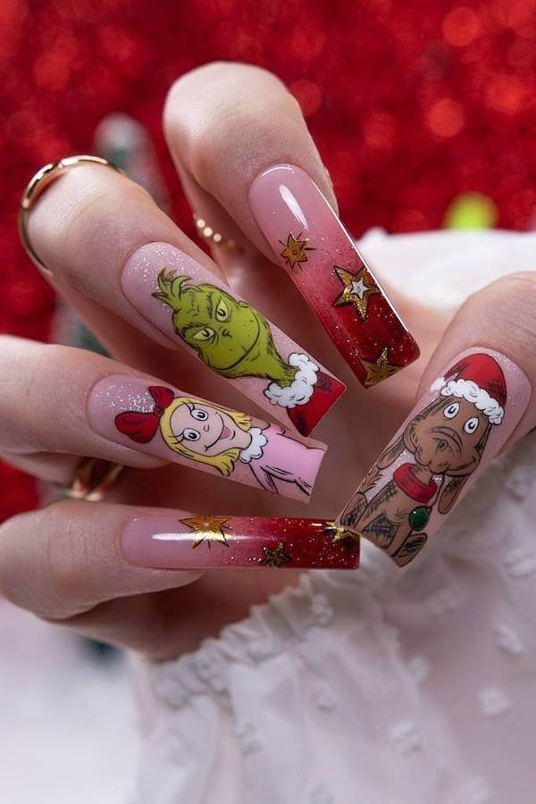 Grinch, Cindy Lou, and Max Character Nails