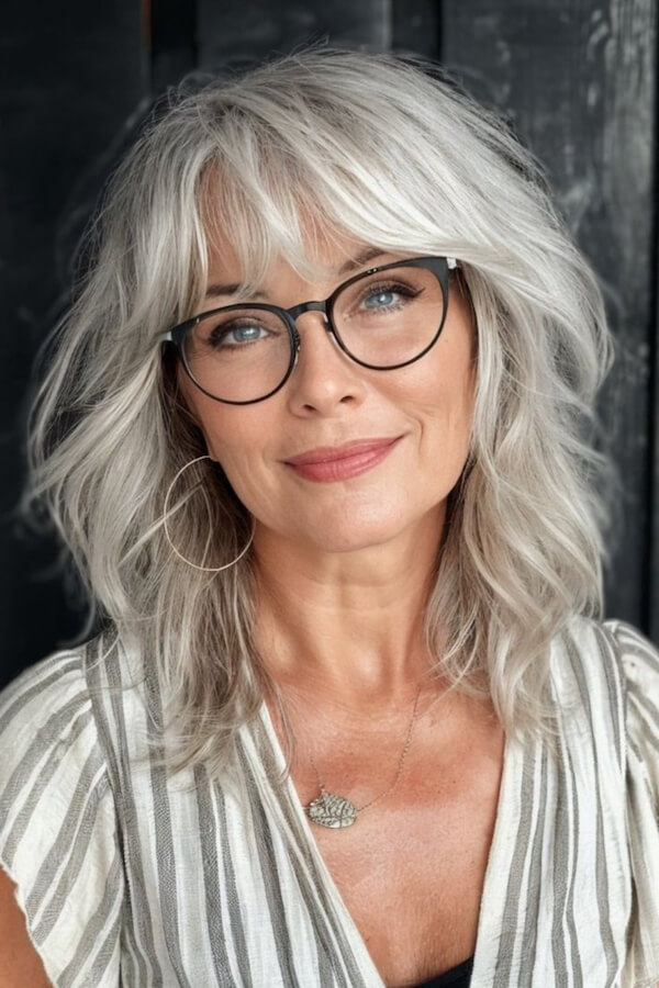 Shaggy Silver Layers with Bangs