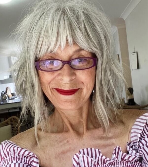 Tousled Gray Shag with Bangs