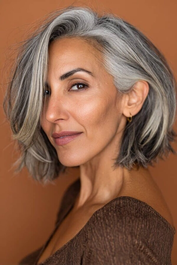 Silver Bob with Deep Side Part