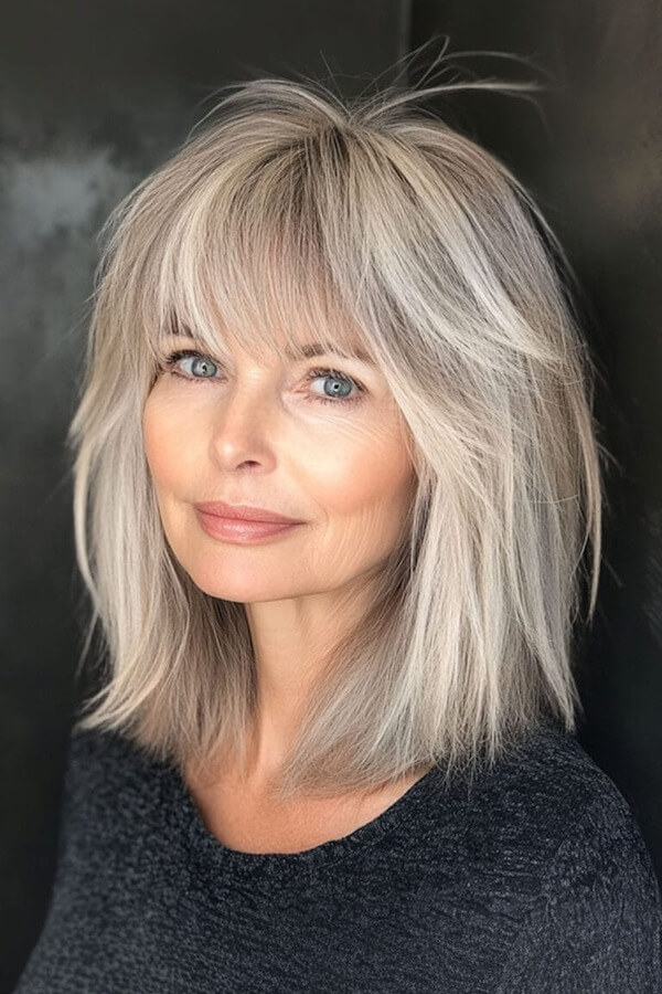 Silver Blonde Shag with Bangs