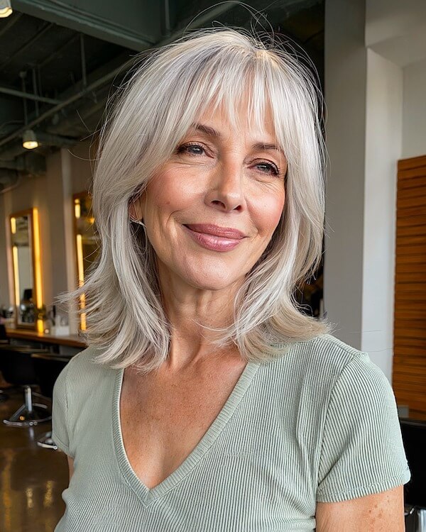 Silver Layers with Feathered Bangs