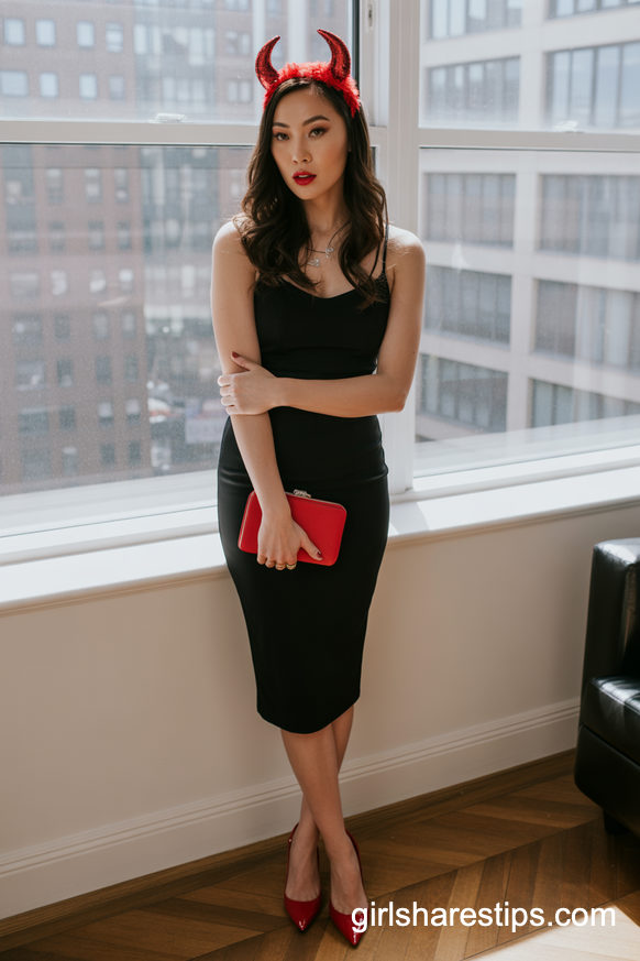 Red Devil Accent Black Midi Dress Costume